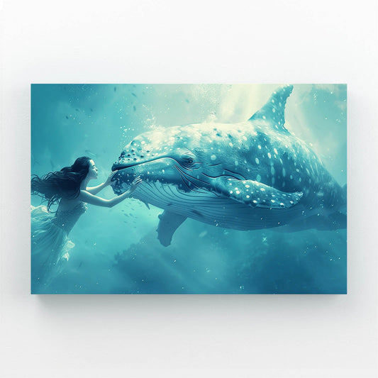 Serenity Whale Digital Art – angled canvas view on white background