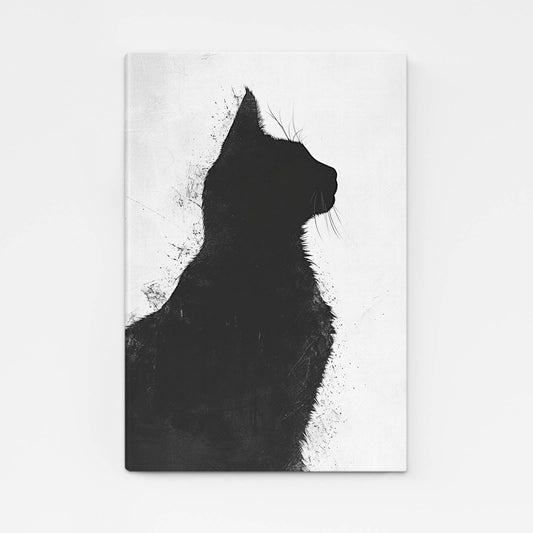 Shadow Form Cat Art — black and white canvas print in white tones, angled canvas view on white background