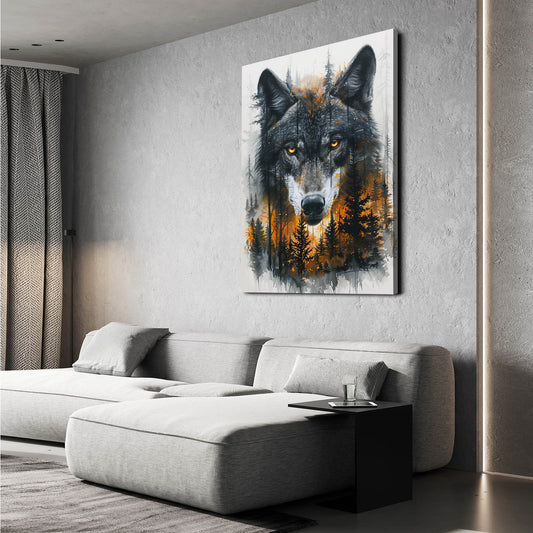 Shadow Wolf Art — nature canvas print in white tones, view 3