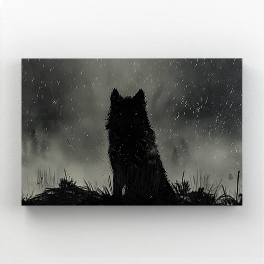 Shadow Wolf Wall Art — fantasy canvas print in gray tones, canvas print on white background