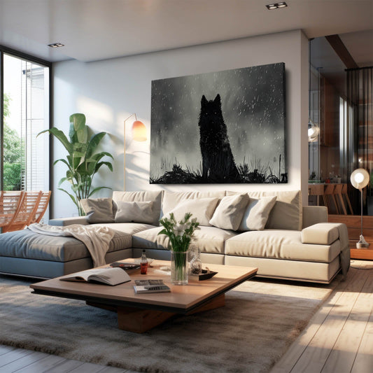 Shadow Wolf Wall Art — fantasy canvas print in gray tones, view 3