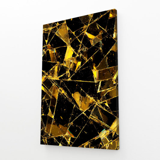Shattered Gold Facets Wall Art – angled canvas view on white background