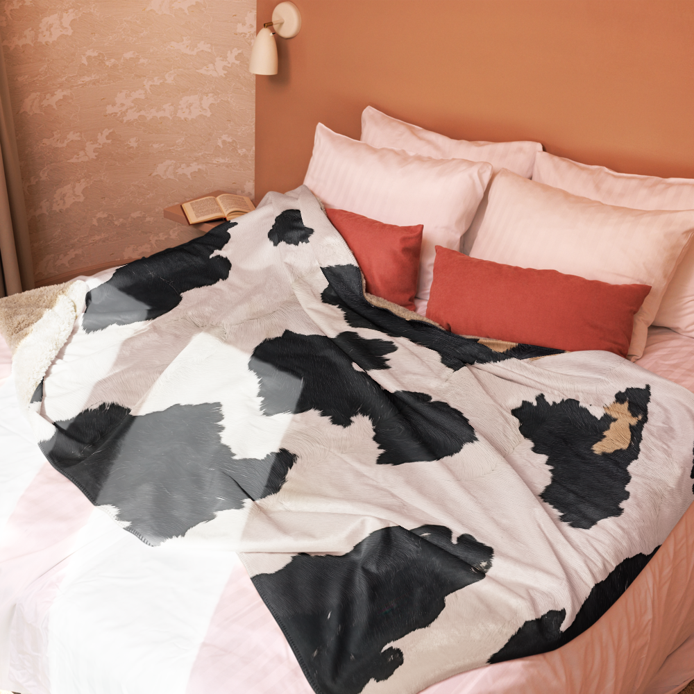 Sherpa Blanket Cow Art – angled canvas view on white background