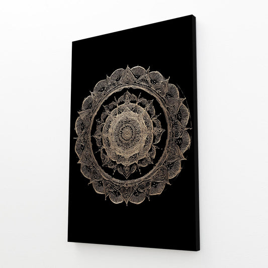 Silver Mandala Bloom Gold Wall Decor – angled canvas view on white background