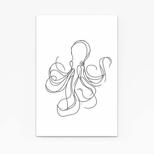 Single Line Sketch Octopus Art – angled canvas view on white background