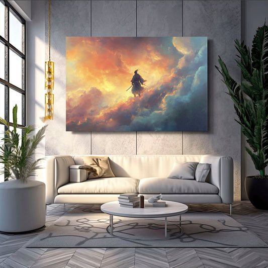 Sky Samurai Horse Canvas Art – angled canvas view on white background