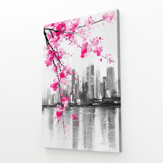 Skyline Ink Branch Cherry Blossom Wall Decor – angled canvas view on white background