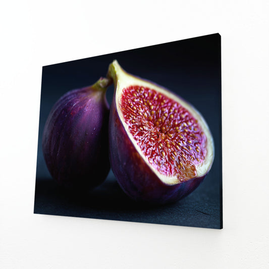 Sliced Fig Purple Fruit Prints – angled canvas view on white background