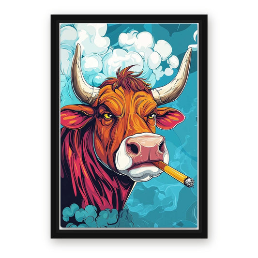 Smoking Cow Artwork – with Premium Black wood frame