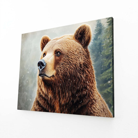 Snowfall Forest Portrait Bear Canvas Art — photography canvas print, angled canvas view on white background