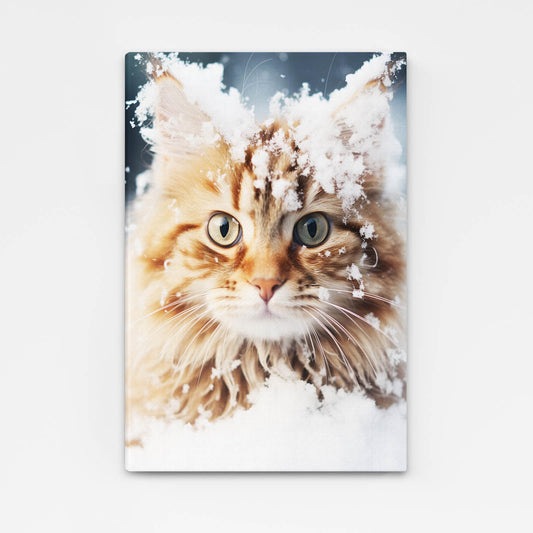Snowy Whiskers Cat Wall Art – angled canvas view on white background