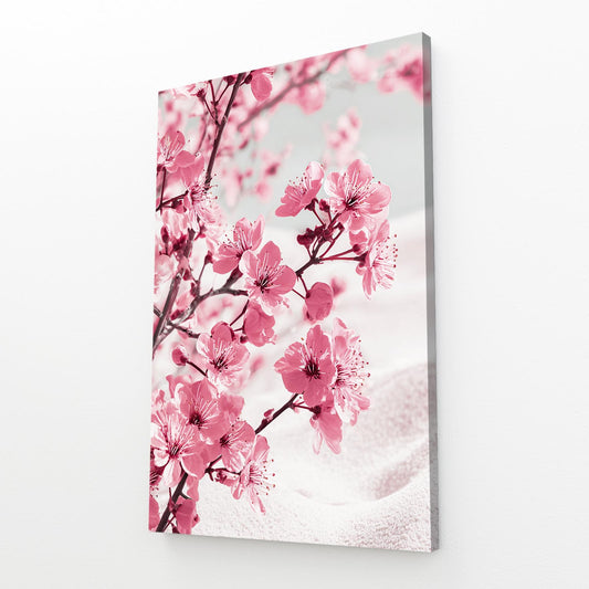 Soft Pastel Branch Cherry Blossom Wall Decor – angled canvas view on white background