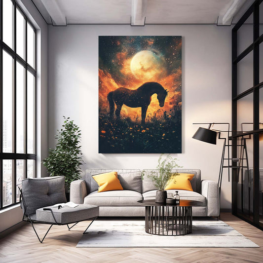 Space Horse Wall Art – angled canvas view on white background