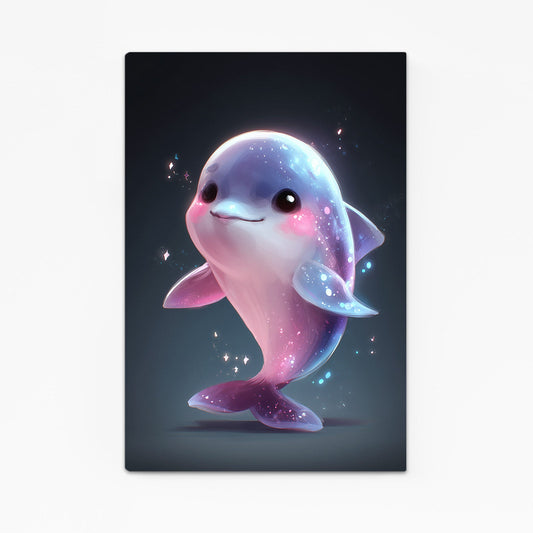 Sparkle Baby Dolphin Art – with Premium Black wood frame on white background