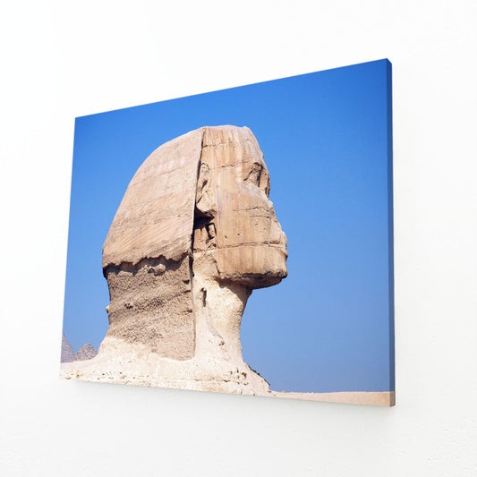 Sphinx Blue Sky Egyptian Canvas Art – angled canvas view on white background