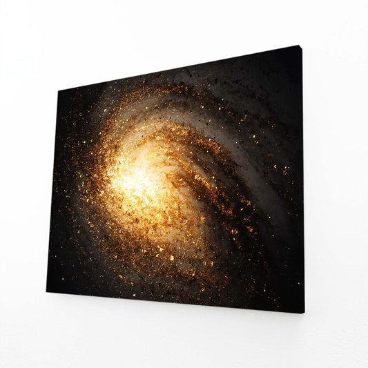 Spiral Galaxy Gold Wall Decor – angled canvas view on white background