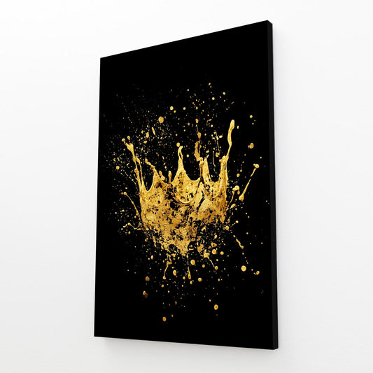 Splashed Gold Crown Canvas Art – angled canvas view on white background