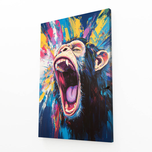Splatter Yawn Monkey Prints – angled canvas view on white background