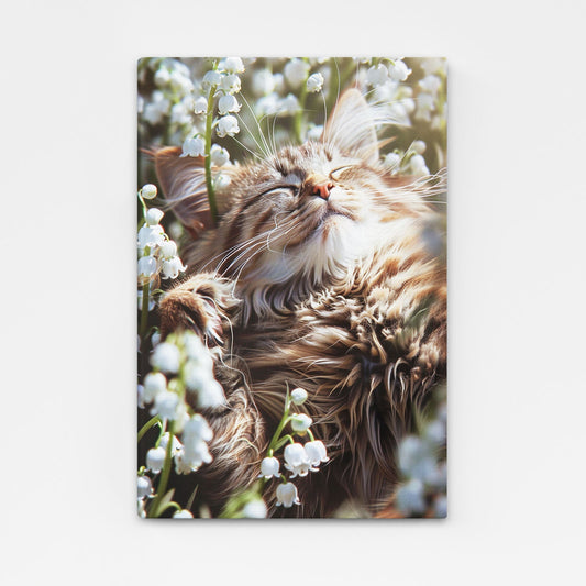 Spring Dream Cat Wall Art – angled canvas view on white background