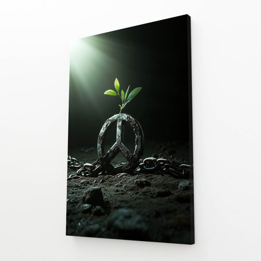 Sprouting Peace Symbol Canvas Art – angled canvas view on white background