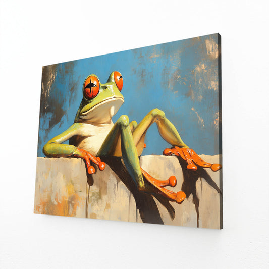 Star-Eyed Frog Wall Decor – angled canvas view on white background