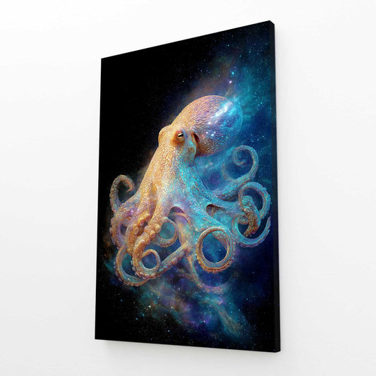 Stardust Drift Octopus Canvas Art – angled canvas view on white background