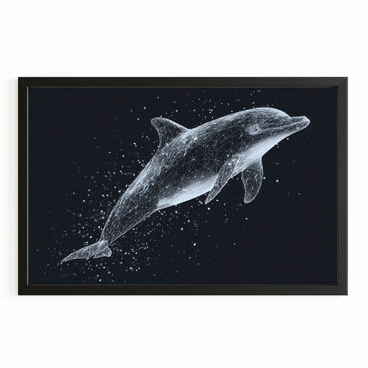 Stardust Speckle Dolphin Art – with Premium Black wood frame on white background