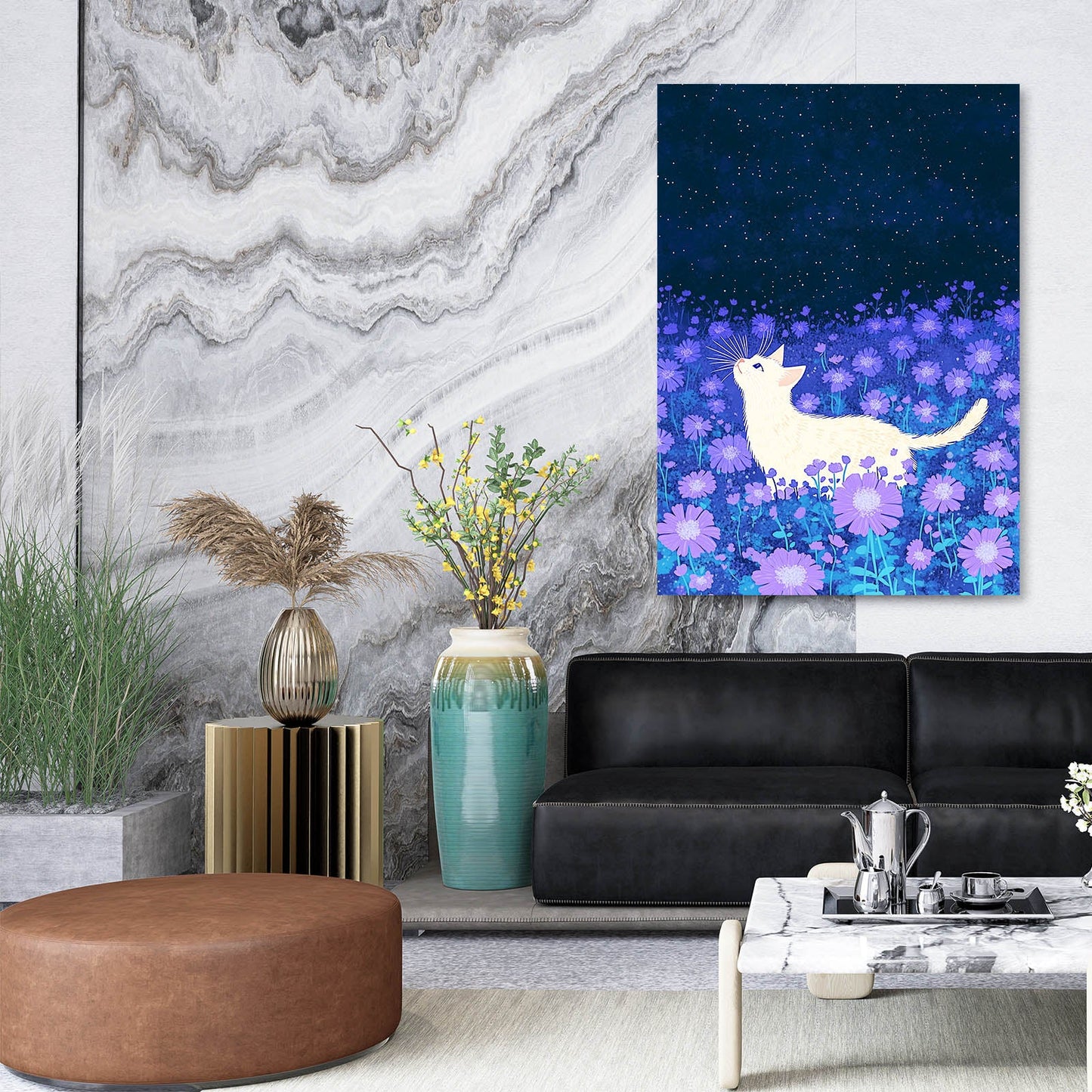 Starlit Meadow Cat Wall Art