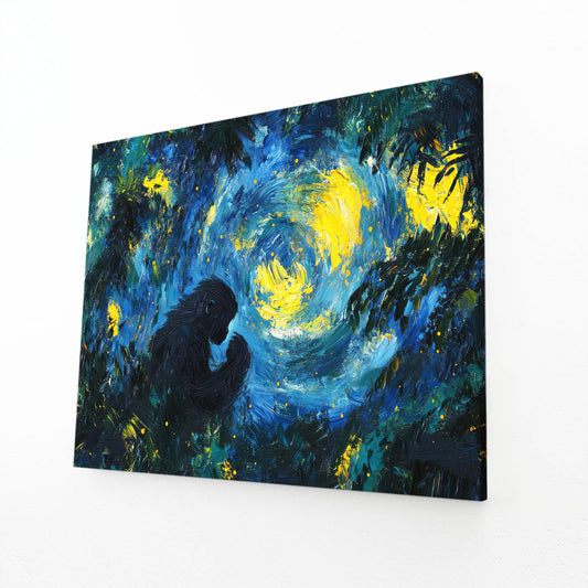 Starry Swirl Night Monkey Wall Art – angled canvas view on white background