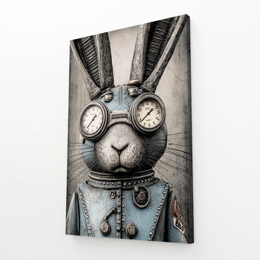 Steampunk Bunny Art – angled canvas view on white background