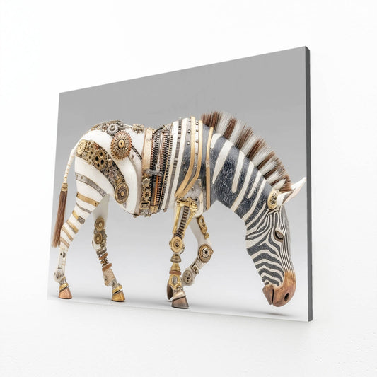 Steampunk Zebra Wall Art – angled canvas view on white background
