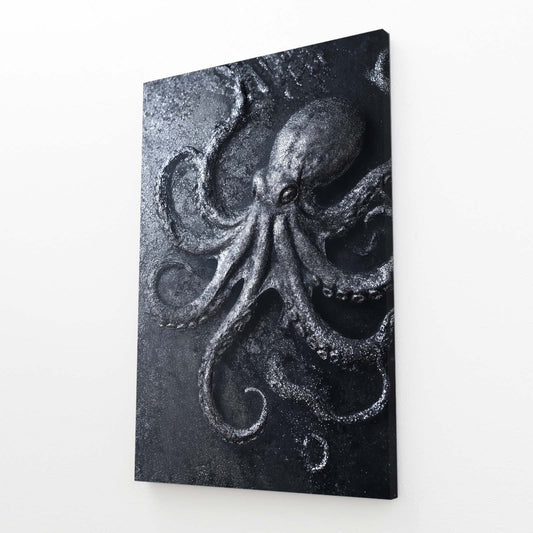 Stone Carved Relief Octopus Wall Art – angled canvas view on white background