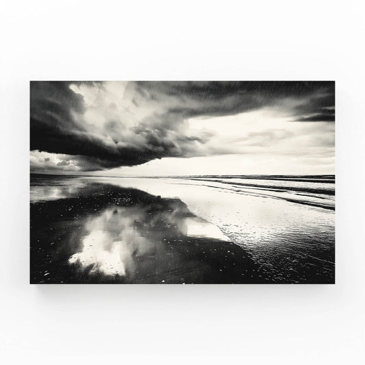 Storm Mirror Ocean Photography – angled canvas view on white background