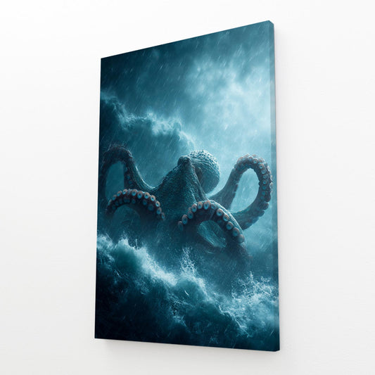 Storm Tentacle Rise Octopus Canvas Art – angled canvas view on white background