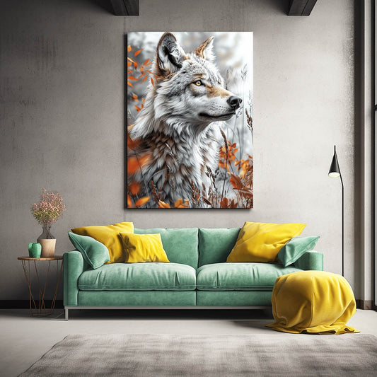 Stylish Wolf Art — nature canvas print in white tones, view 3