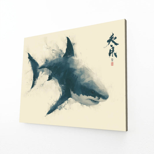 Sumi Ink Wash Shark Canvas – angled canvas view on white background