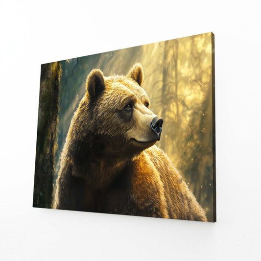 Sunlit Forest Profile Bear Wall Art — contemporary canvas print, angled canvas view on white background
