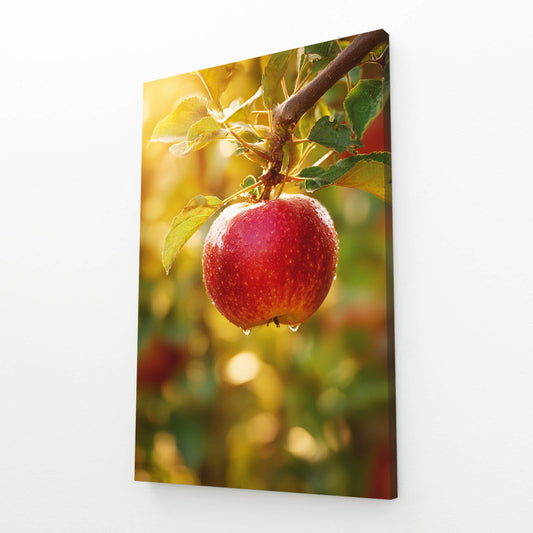 Sunlit Orchard Branch Apple Prints – angled canvas view on white background