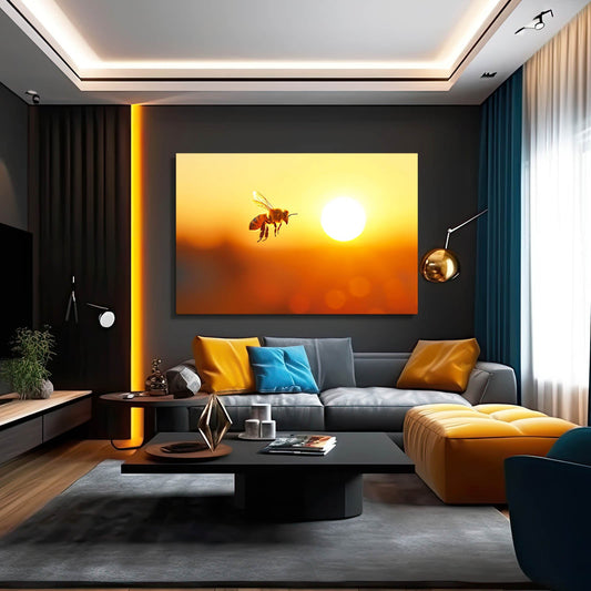 Sunrise Bee Art — photography canvas print in orange tones, view 3