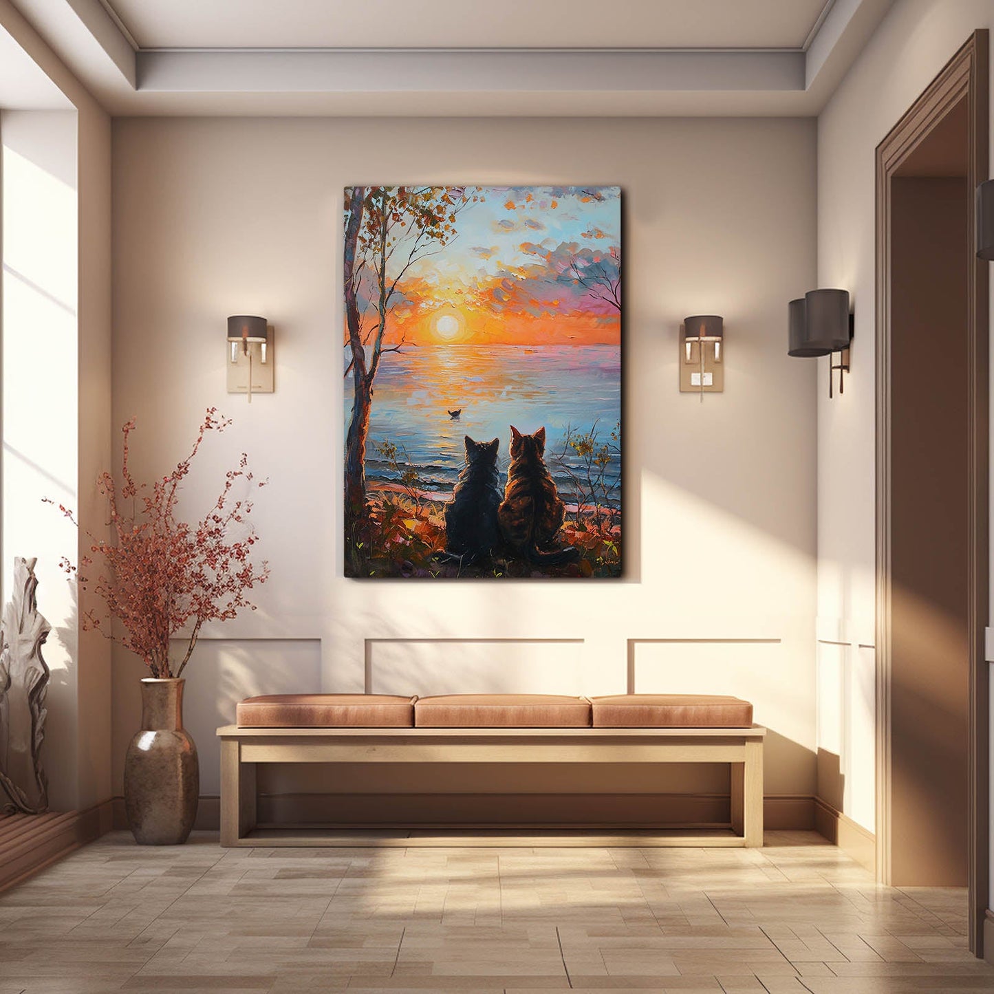 Sunset Companions Cat Art