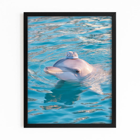 Surface Rest Dolphin Artwork – with Premium Black wood frame on white background