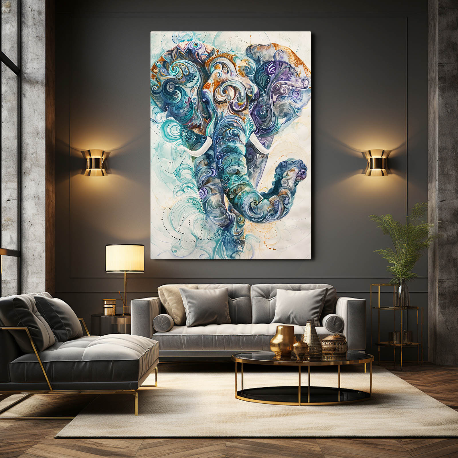 Swirling Pattern Elephant Art