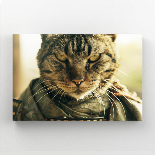 Tactical Warrior Cat Wall Art — photography canvas print in brown tones