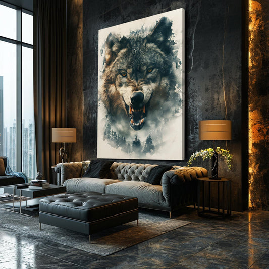 Tattoo Wolf Art — nature canvas print in white tones, view 3
