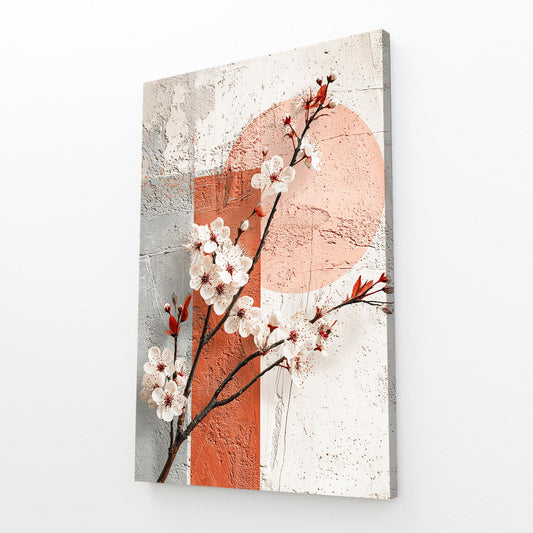 Terracotta Sun Branch Cherry Blossom Canvas Art – angled canvas view on white background
