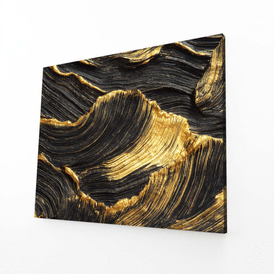 Textured Gold Waves Prints – angled canvas view on white background