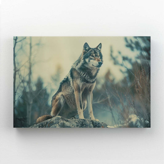 The Lone Wolf Wall Art — nature canvas print in gray tones, canvas print on white background