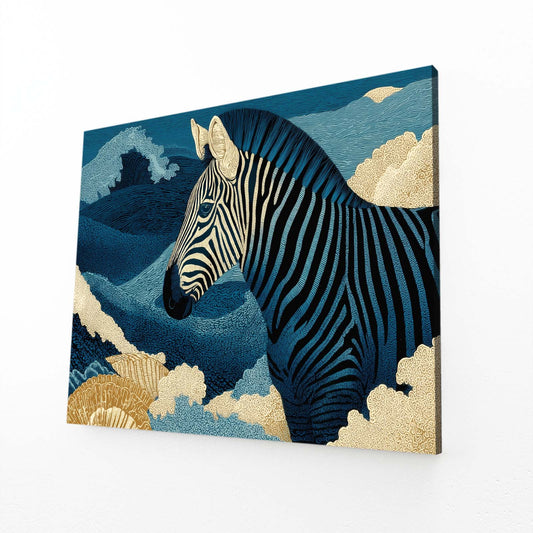Timeless Zebra Wall Art – angled canvas view on white background