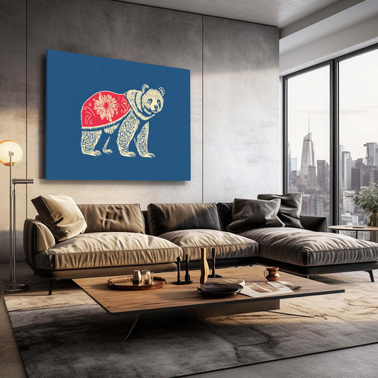 Tribal Bear Art — abstract canvas print in blue tones, view 3