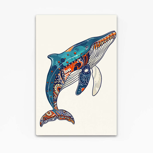 Tribal Whale Art – angled canvas view on white background